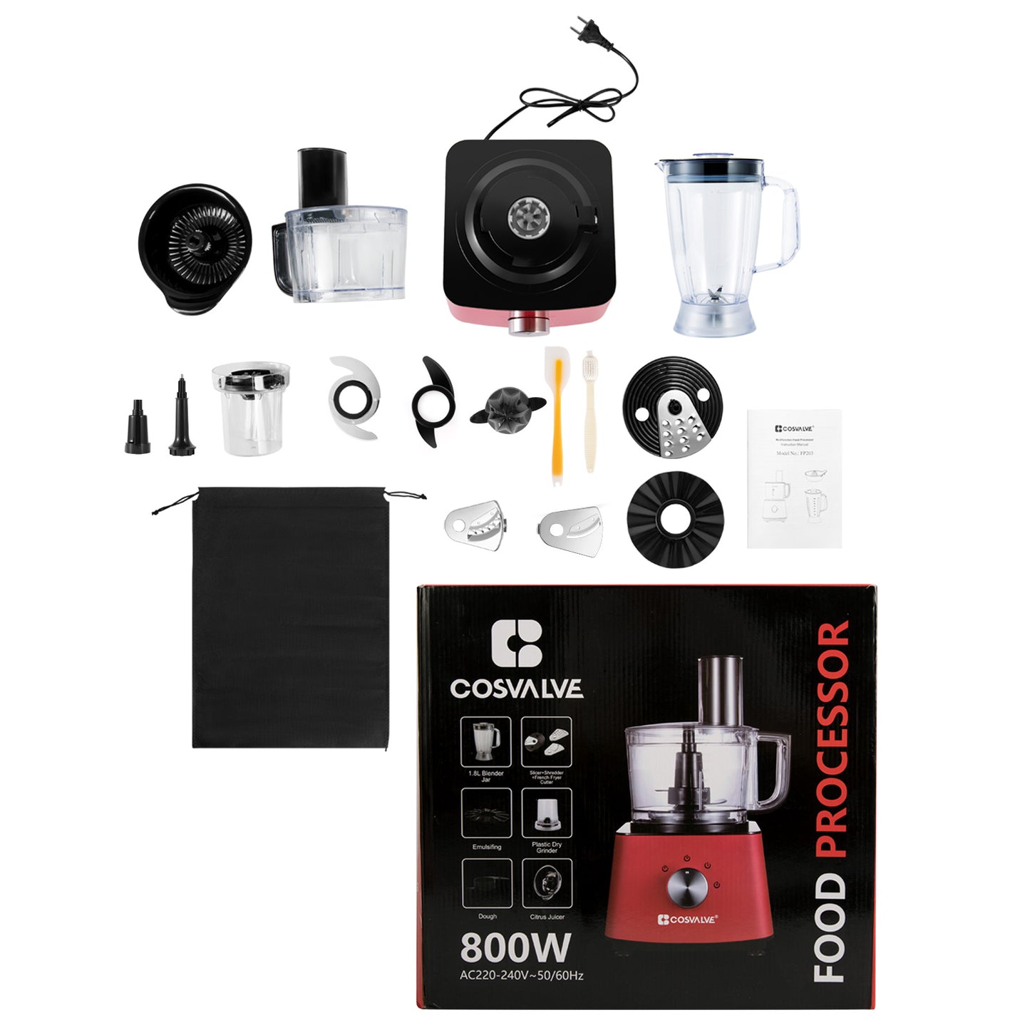 Food Processor 9-in-1 Multifunctional Food Mixer - Red