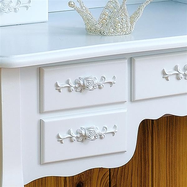 Foldable 3 Mirrors with 7 Drawers Dressing Table - White