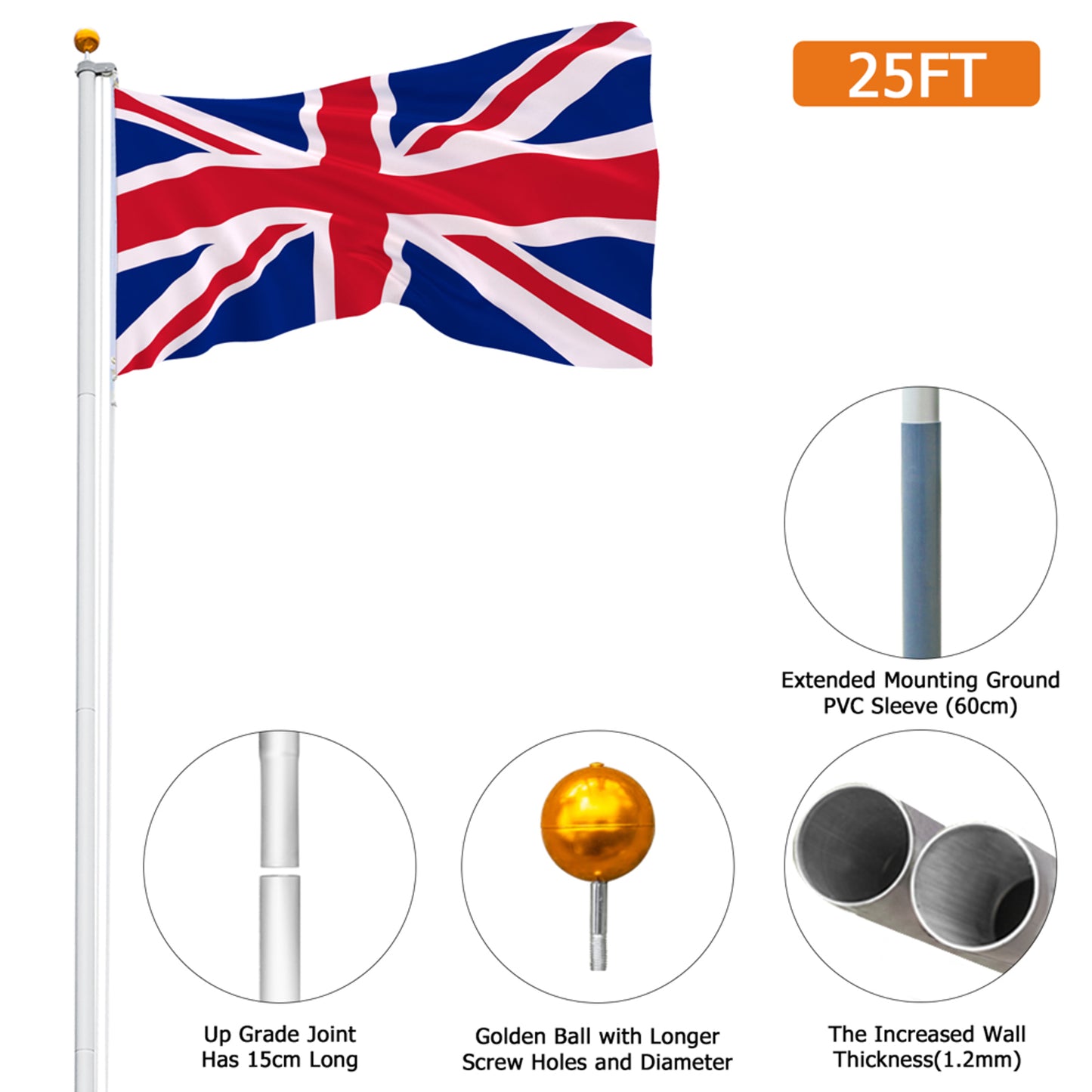 Aluminium Alloy Splicing Flagpole Adjustable And Retractable Courtyard Outdoor Flagpole 5.1*5.1*750cm