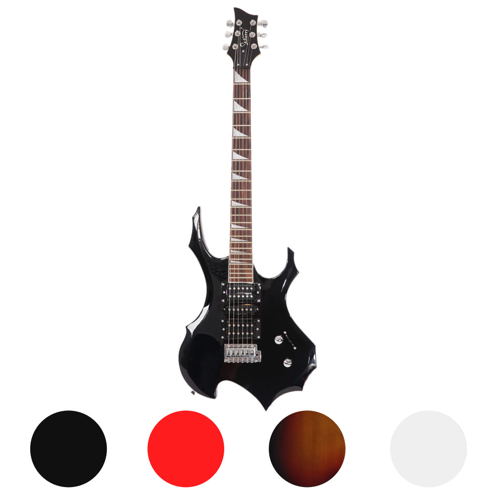 Glarry Flame Electric Guitar HSH Pickup Shaped Electric Guitar Pack Strap Picks Shake Cable Wrench Tool Black