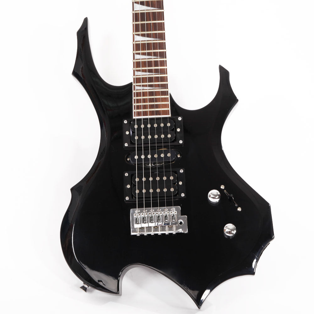 Glarry Flame Electric Guitar HSH Pickup Shaped Electric Guitar Pack Strap Picks Shake Cable Wrench Tool Black