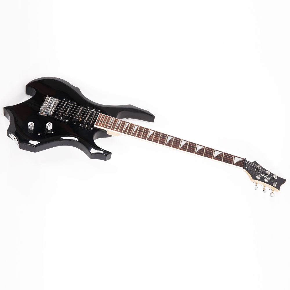 Glarry Flame Electric Guitar HSH Pickup Shaped Electric Guitar Pack Strap Picks Shake Cable Wrench Tool Black