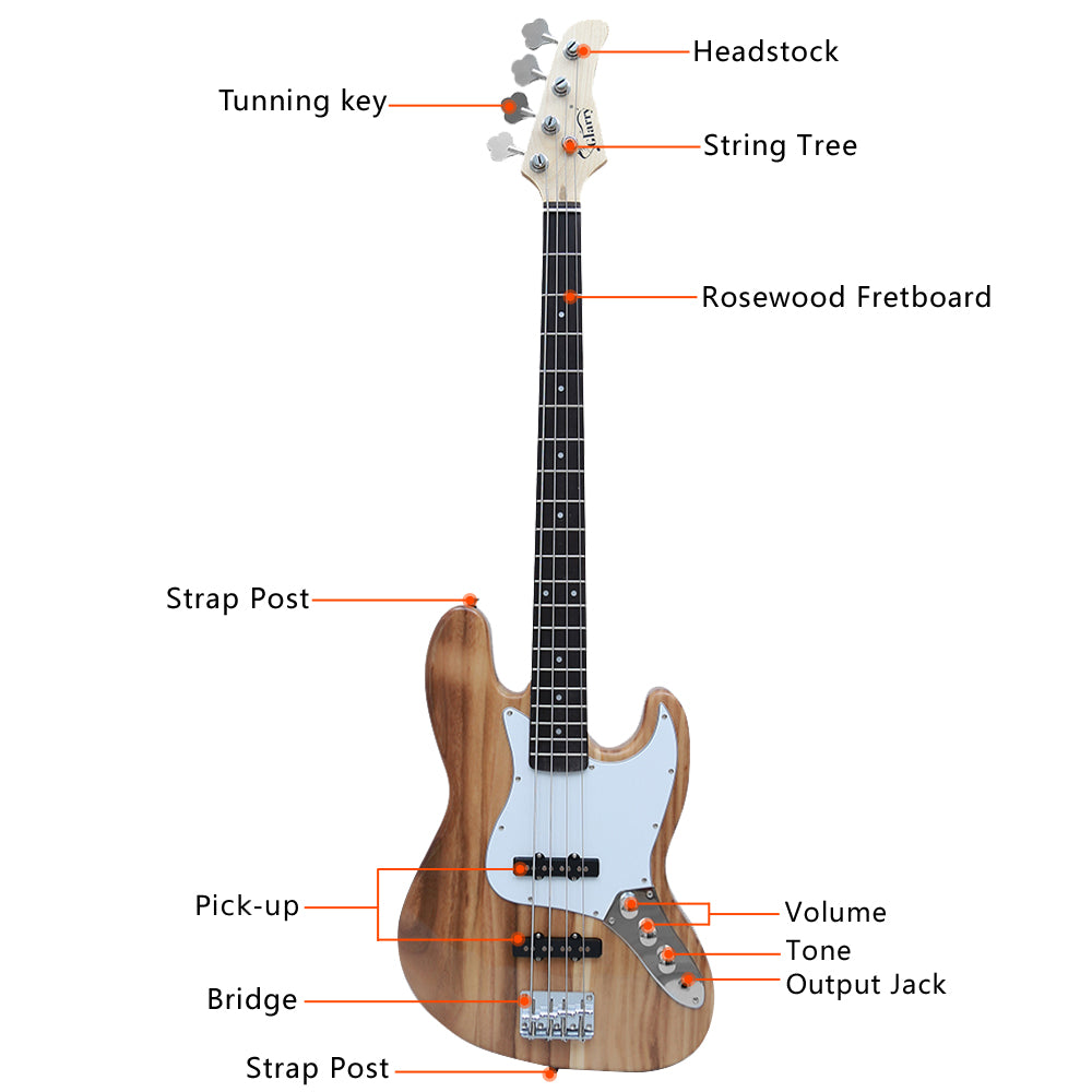 Glarry Electric GJazz Bass Guitar Cord Wrench Tool Burlywood