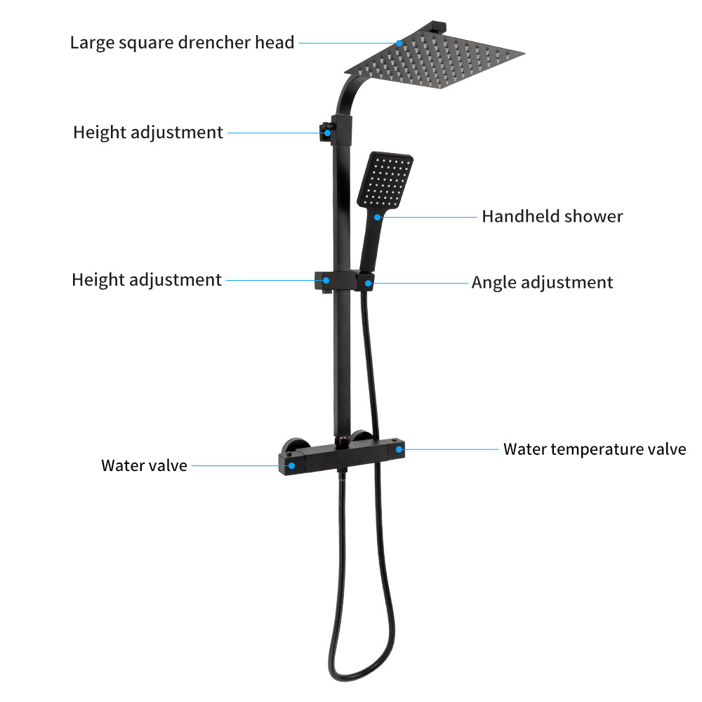 Rain Shower Heads System Including Rain Fall Shower Head and Handheld Shower Head Black