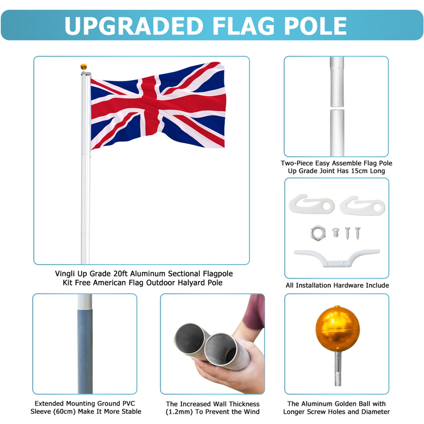 Aluminium Alloy Splicing Flagpole Adjustable And Retractable Courtyard Outdoor Flagpole 5.1*5.1*750cm
