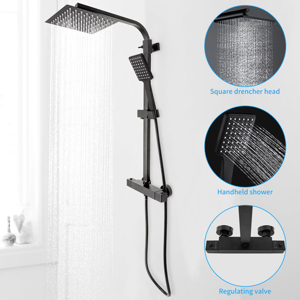 Rain Shower Heads System Including Rain Fall Shower Head and Handheld Shower Head Black