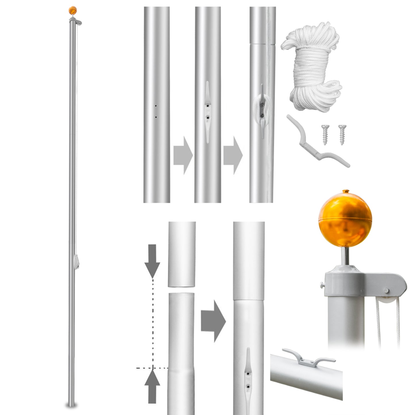 Aluminium Alloy Splicing Flagpole Adjustable And Retractable Courtyard Outdoor Flagpole 5.1*5.1*750cm