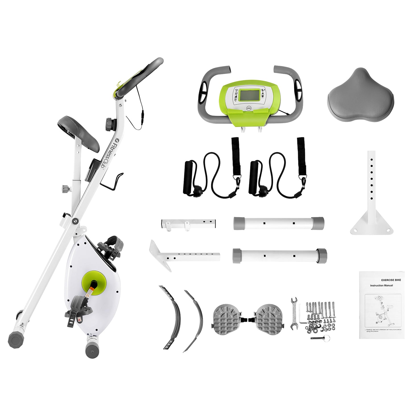 FitnessClub Exercise Bike with Resistance Bands and LCD Monitor