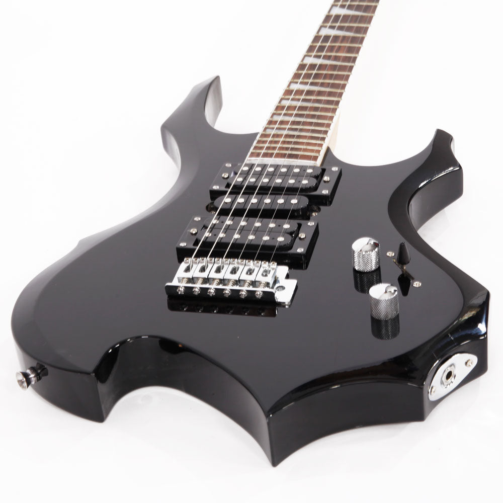 Glarry Flame Electric Guitar HSH Pickup Shaped Electric Guitar Pack Strap Picks Shake Cable Wrench Tool Black