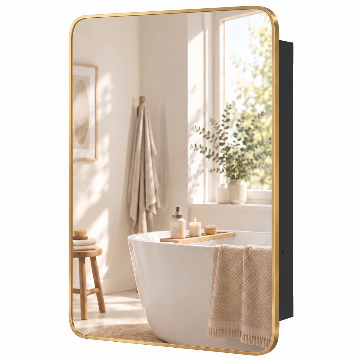 HOMCOM 50.8 x 11.6 x 71 cm Bathroom Mirror Cabinet, Wall Cabinet with Adjustable Shelves, Wall-Mounted or Recessed, Gold Tone Default Title