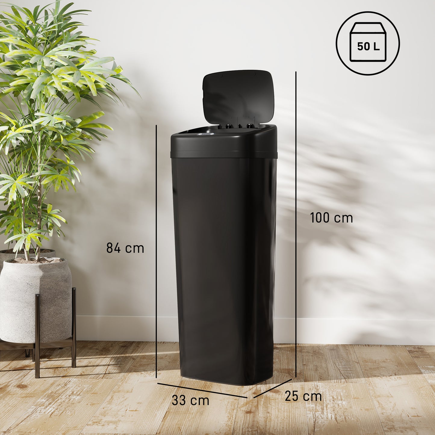 HOMCOM 50L Stainless Steel Sensor Bin - Black