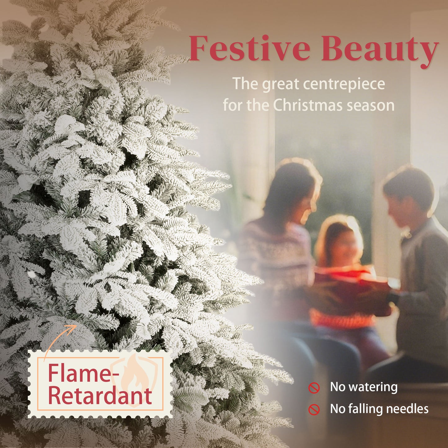 HOMCOM 7 ft Artificial Flocked Christmas Tree with 1867 Branches, Hinged Xmas Tree with Foldable Metal Stand, Easy Assembly for Home Office Decor