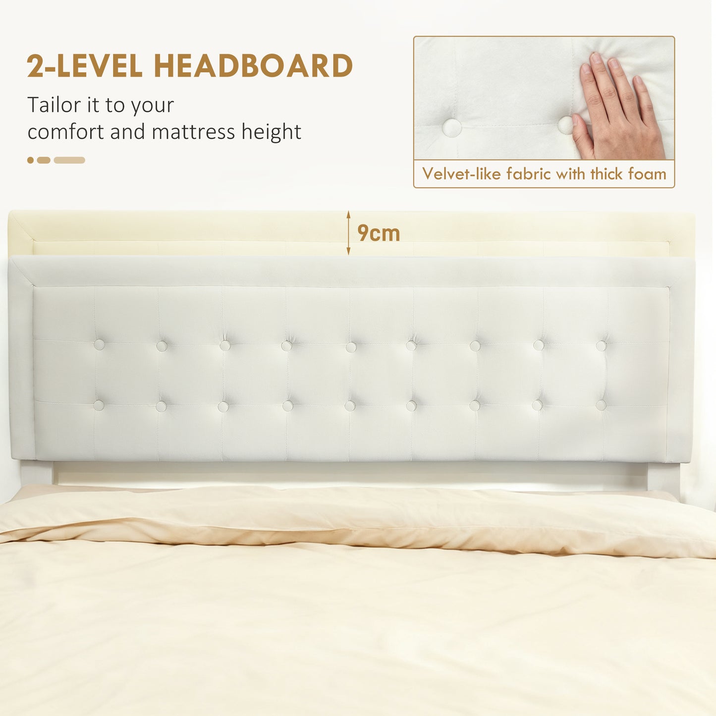 HOMCOM King Size Ottoman Bed Frame, with Front Drawer - Cream