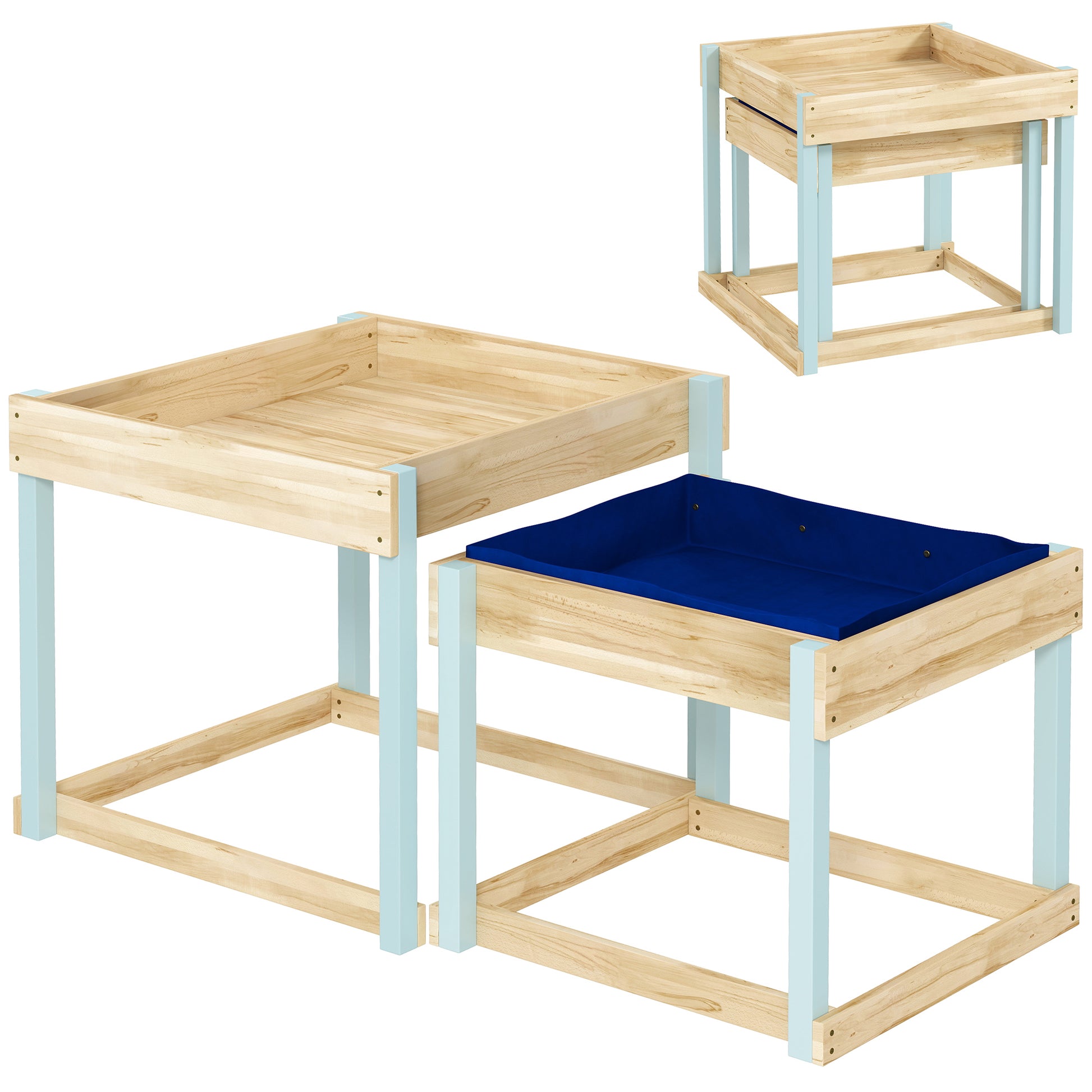 AIYAPLAY 2 PCS Wooden Outdoor Sand and Water Play Tables with Bottom Liner for Kids Aged 3-8 Years Old, Natural Wood Finish Default Title