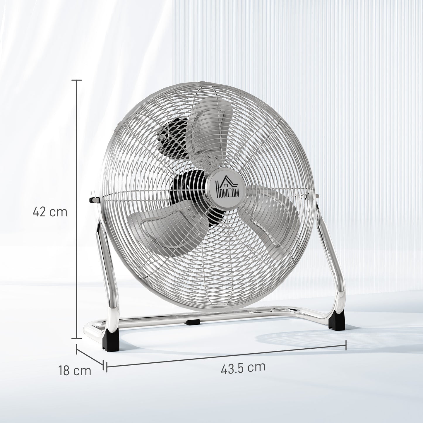 HOMCOM Metal Floor Fan with 3 Speeds & 120° Adjustable Tilt - Silver Tone