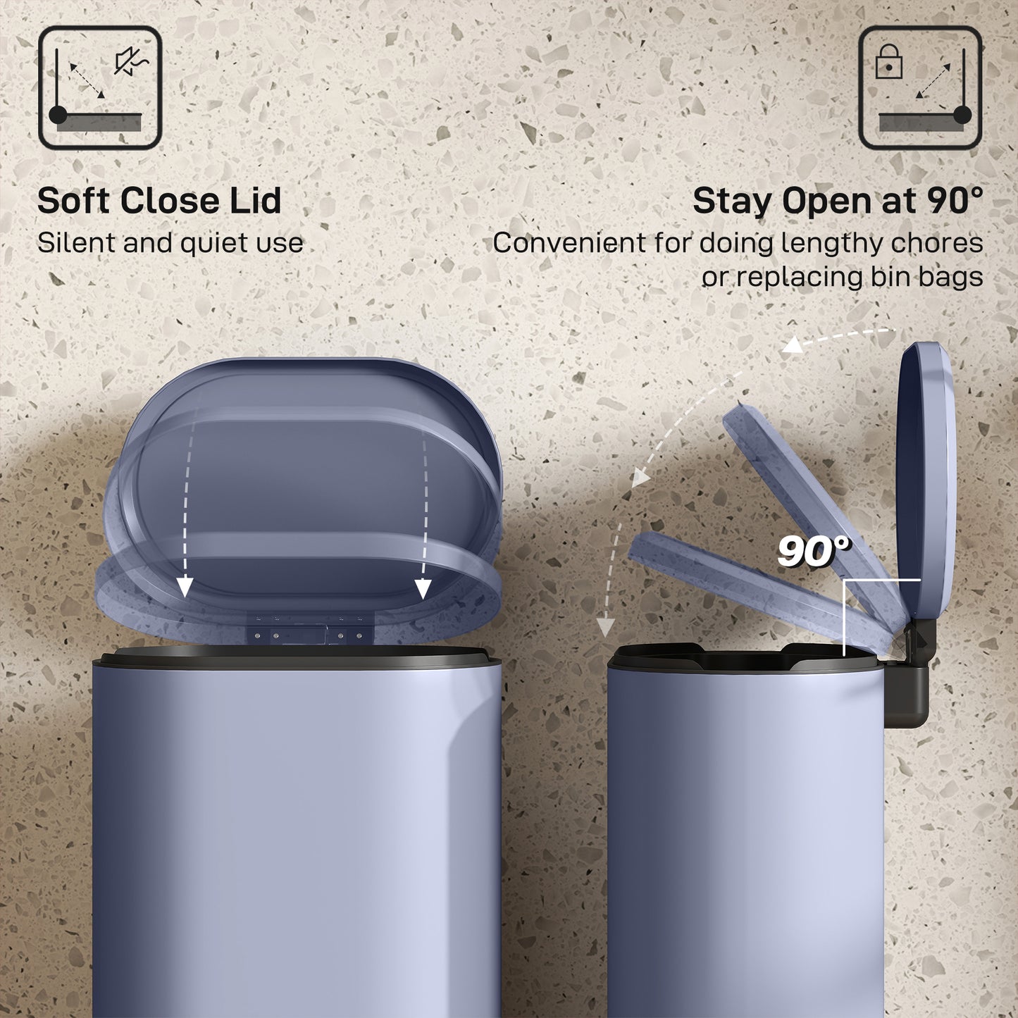 HOMCOM 30L Kitchen Bin with 90° Stay-Open Lid, Slim Rectangular Pedal Bin with Soft-Close Lid, Removable Inner Bucket for Home Office, Fingerprint-Resistant, Grey