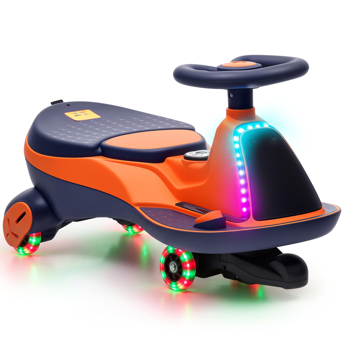 AIYAPLAY 12V Electric Wiggle Car, 2-In-1 Kids Ride On Toy with 2 Speeds, Soft Start, PU Wheels, RGB Lights, Up to 60 kg, Orange Default Title
