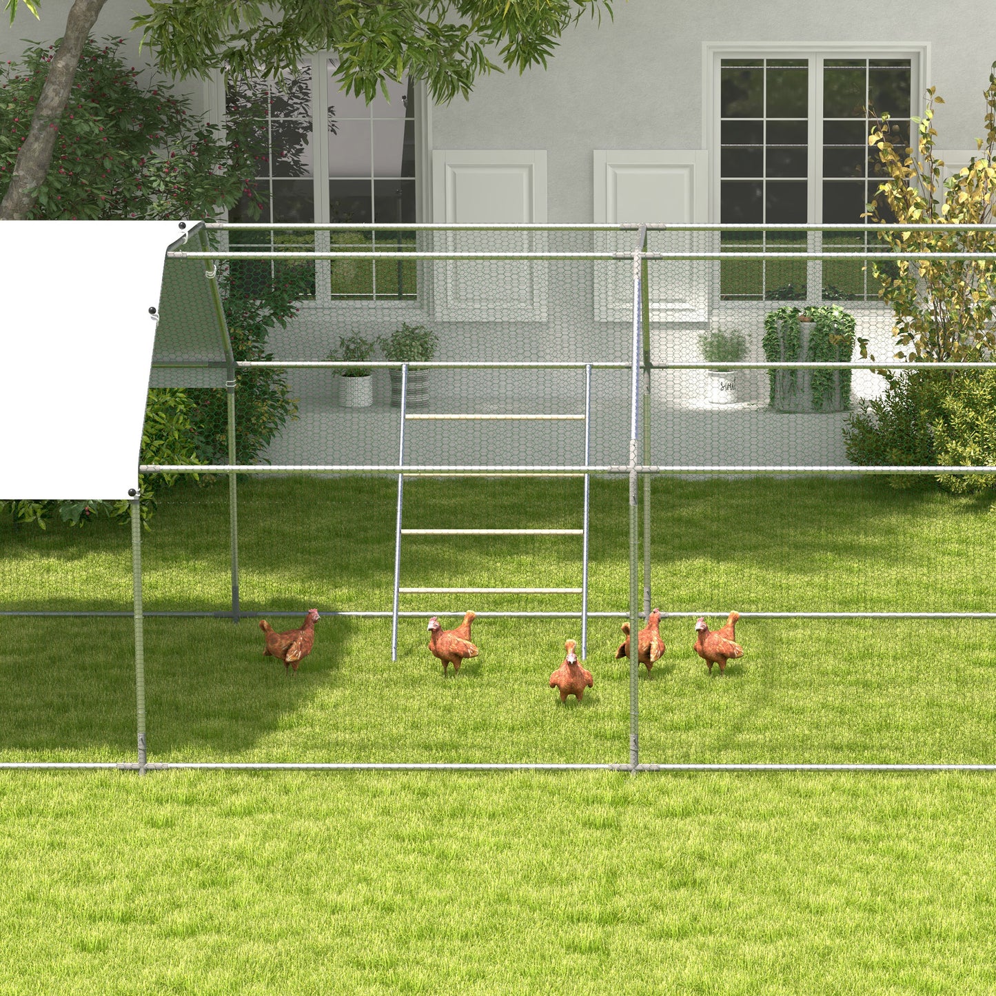 PawHut Chicken Perch for Coop, Wooden and Galvanised Steel Roosting Bar Jungle Gym, Chicken Roosting Ladder for Backyard Farm