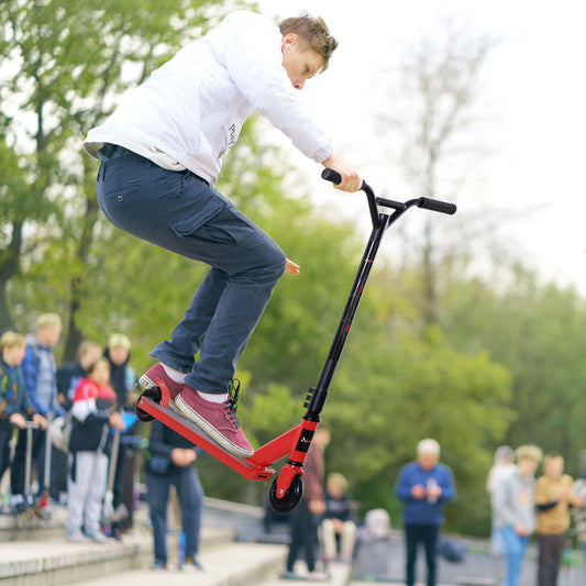 HOMCOM Street Stunt Scooter Intermediate and Beginner Freestyle Tricks Scooters For 14+ Teens Adult w/ Rear Ï†10cm Wheel & Brake - Red