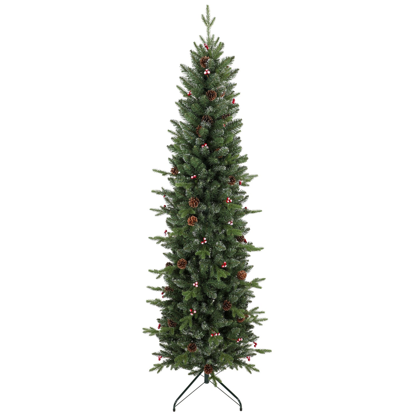 HOMCOM Slim Gracious Pine Xmas Tree, 7ft/210cm Artificial Christmas Tree with 904 Branch Tips, Foldable Steel Stand, Green