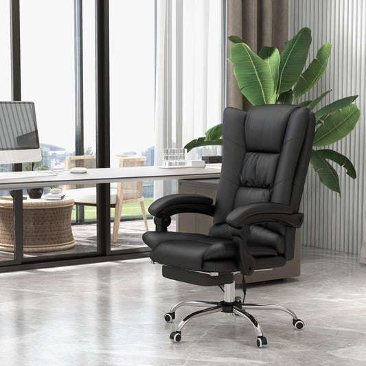 Vinsetto High Back Vibration Massage Office Chair, Heated Reclining PU Leather Computer Chair with 135Â° Reclining Back and Footrest, Black