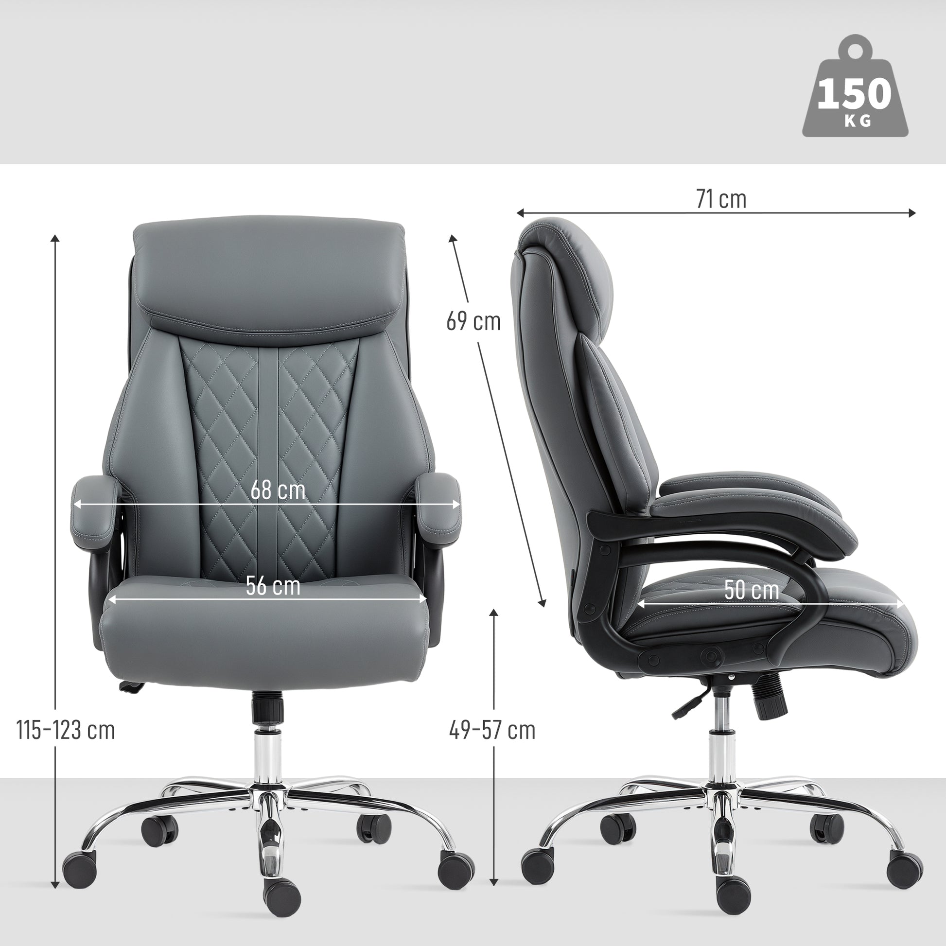 HOMCOM Super Padded Faux Leather Office Chair - Charcoal Grey