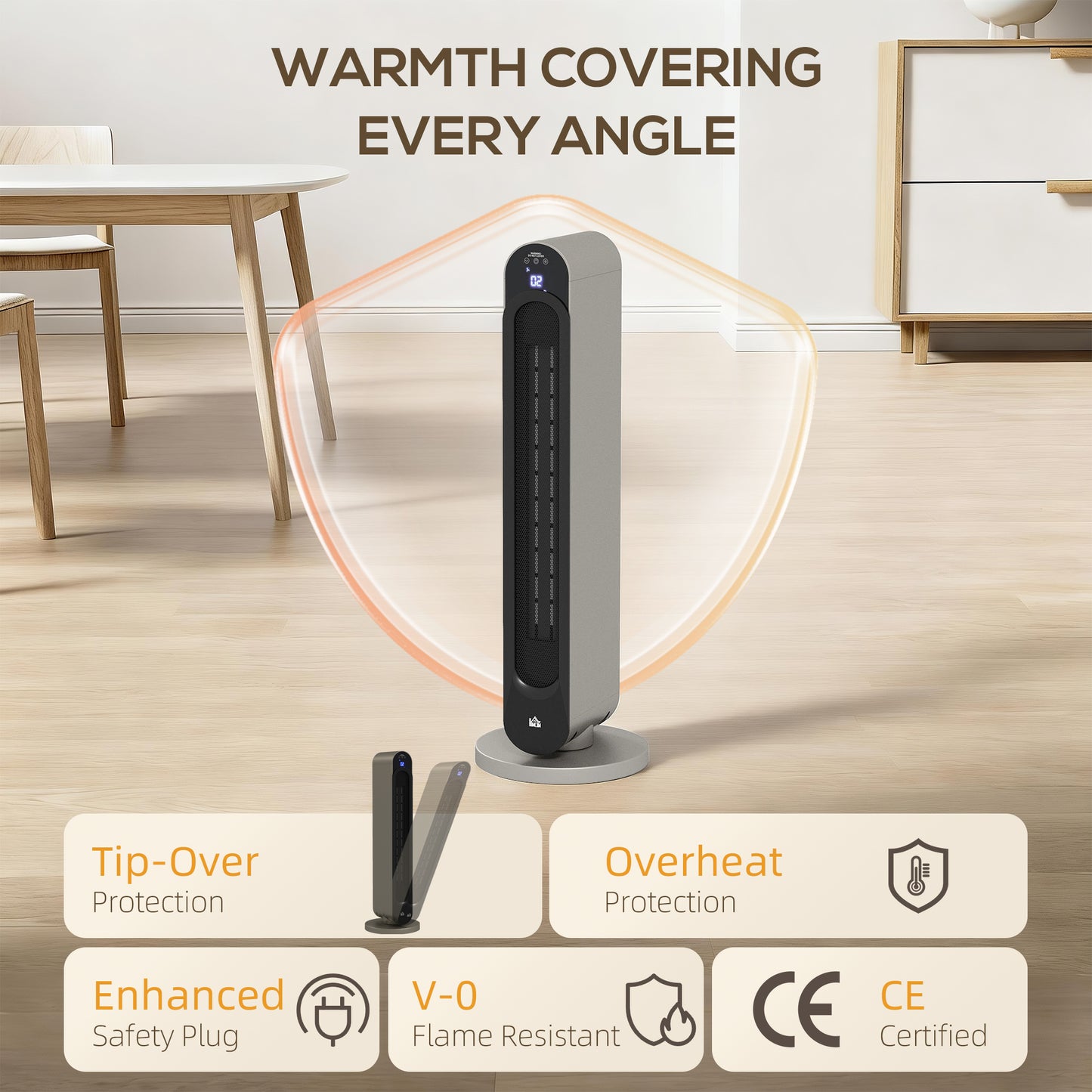HOMCOM 2kW PTC Ceramic Tower Heater, 10-35Â°C Temperature Range