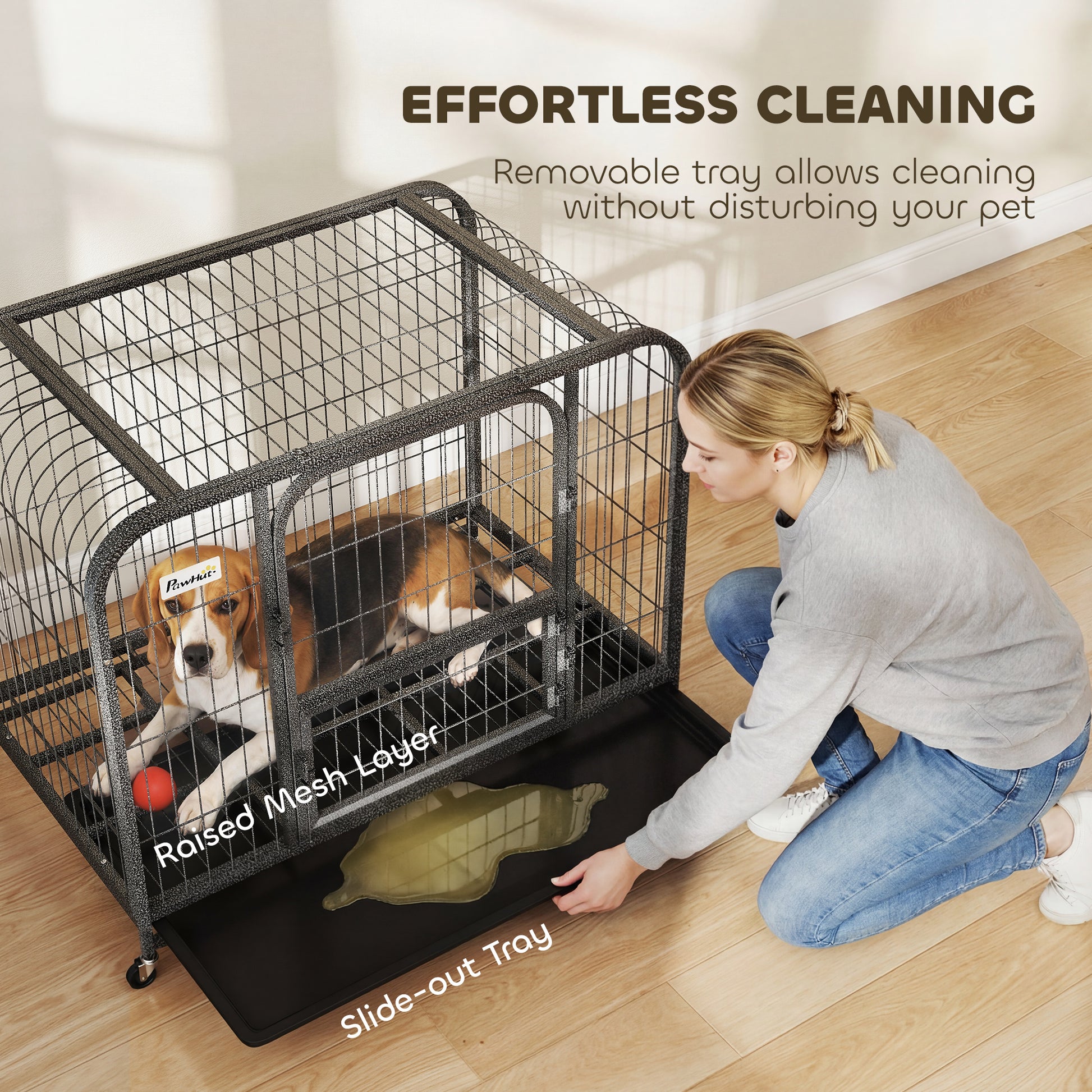 PawHut Heavy Duty Dog Crate,93 x 58 x 76 cm, Large Dog Cage for Small to Medium Breeds