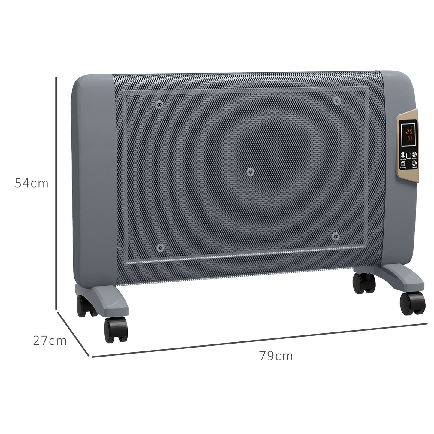 HOMCOM Mica Electric Space Heater, Portable Heater for Home with 2 Heat Settings, Living Room, Study, Garage, Adjustable Temperature 18-30Â°C, 1000W/2000W, Grey