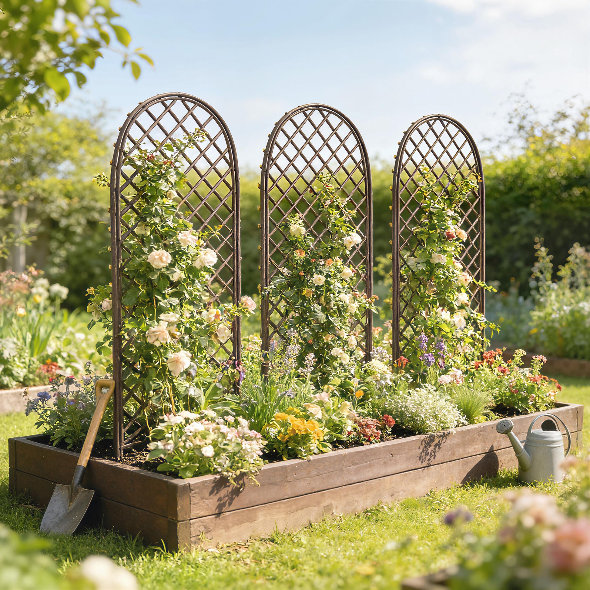 Outsunny Garden Trellis, Decorative Trellis Panels for Climbing Outdoor Plants, Vegetables, Vines, Flowers, Natural Wood Finish