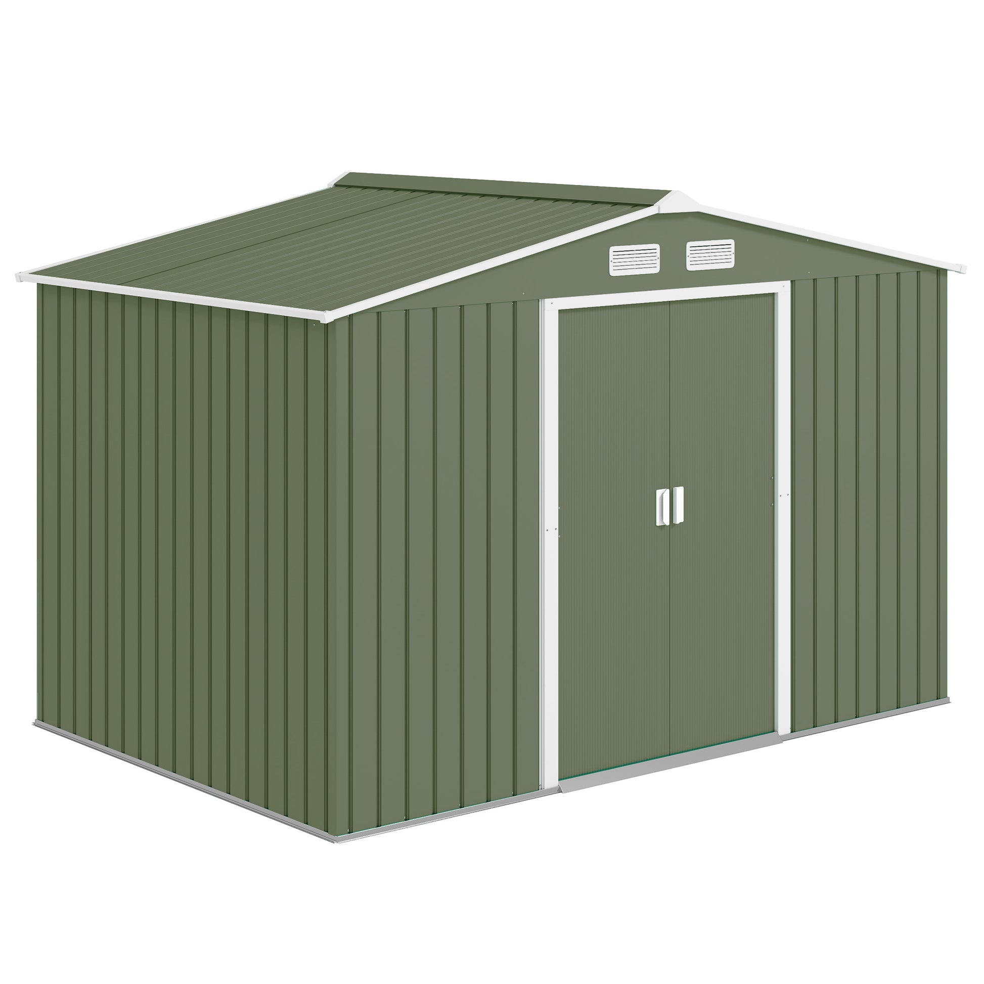 Outsunny 9 x 6ft Metal Garden Shed, Waterproof Outdoor Bike Storage Shed Galvanised with Vents, Foundation Kit, Apex Roof and Lockable Double Doors for Patio Lawn, Light Green