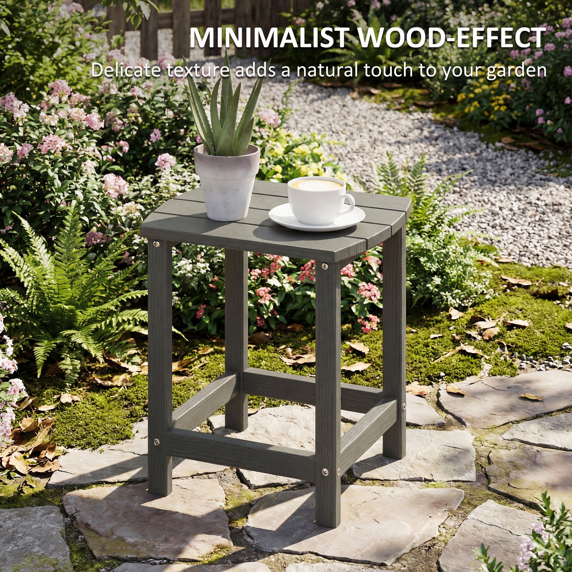 Outsunny Outdoor Side Table, Garden Coffee Table, All-Weather Adirondack Side Table for Garden, Beach, Indoor Outdoor, Grey