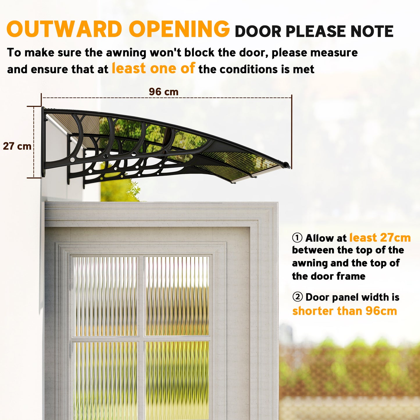 Outsunny Front Door Canopy, Outdoor Awning, Rain Shelter, 200 x 96cm, Brown