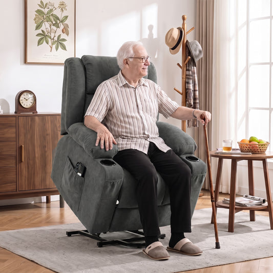 HOMCOM Dual Motor Recliner Chair, 55Â° Electric Lift Chair for Elderly, Recliner Armchair with Massage and Heat, Dark Grey