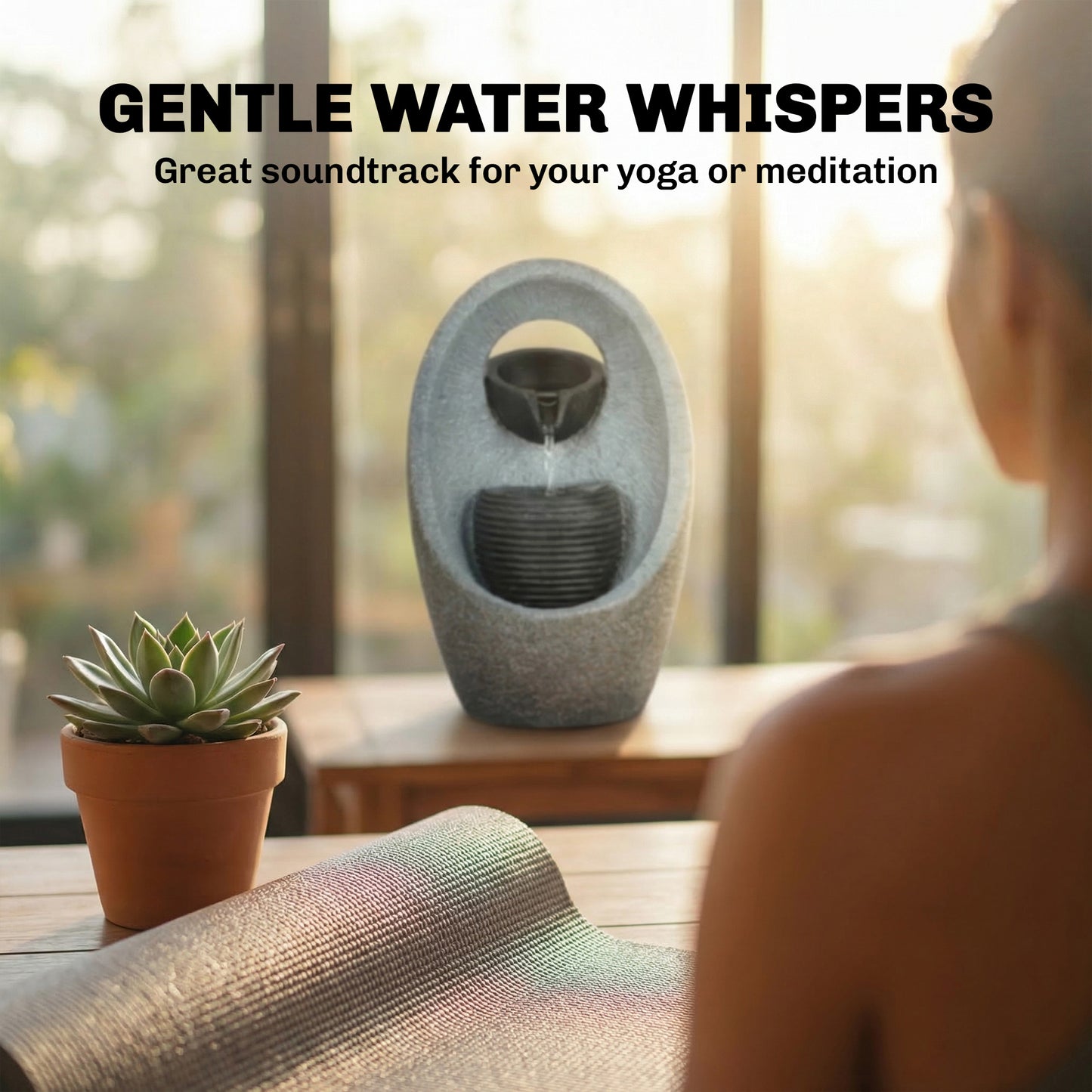 Outsunny Water Feature with 2-Tier Bowls, Garden Water Fountain with Pump and LED Lights, Resin Cascading Waterfall