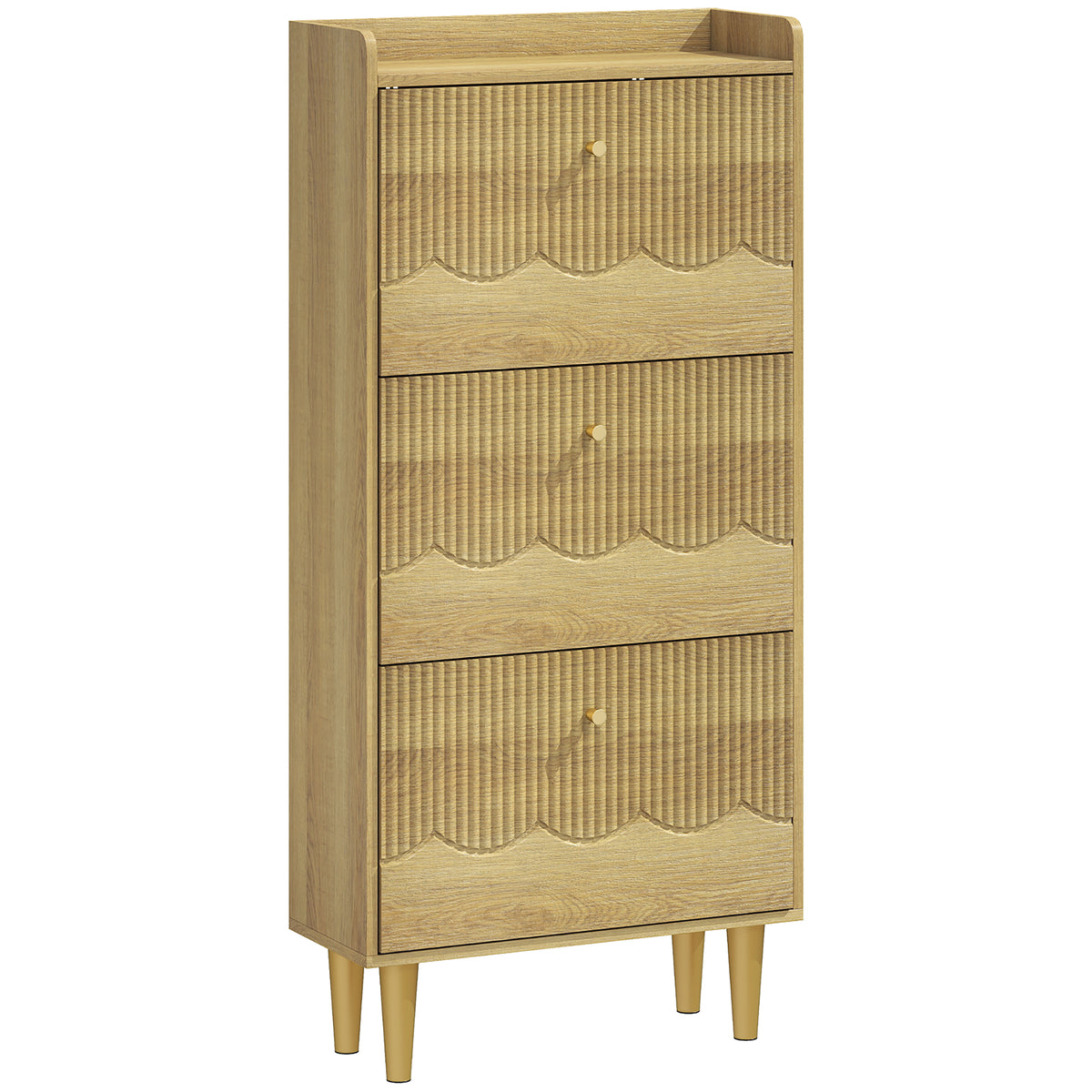 HOMCOM Narrow Shoe Cabinet, Modern Shoe Storage Cabinet with 3 Flip Drawers, Oak Default Title