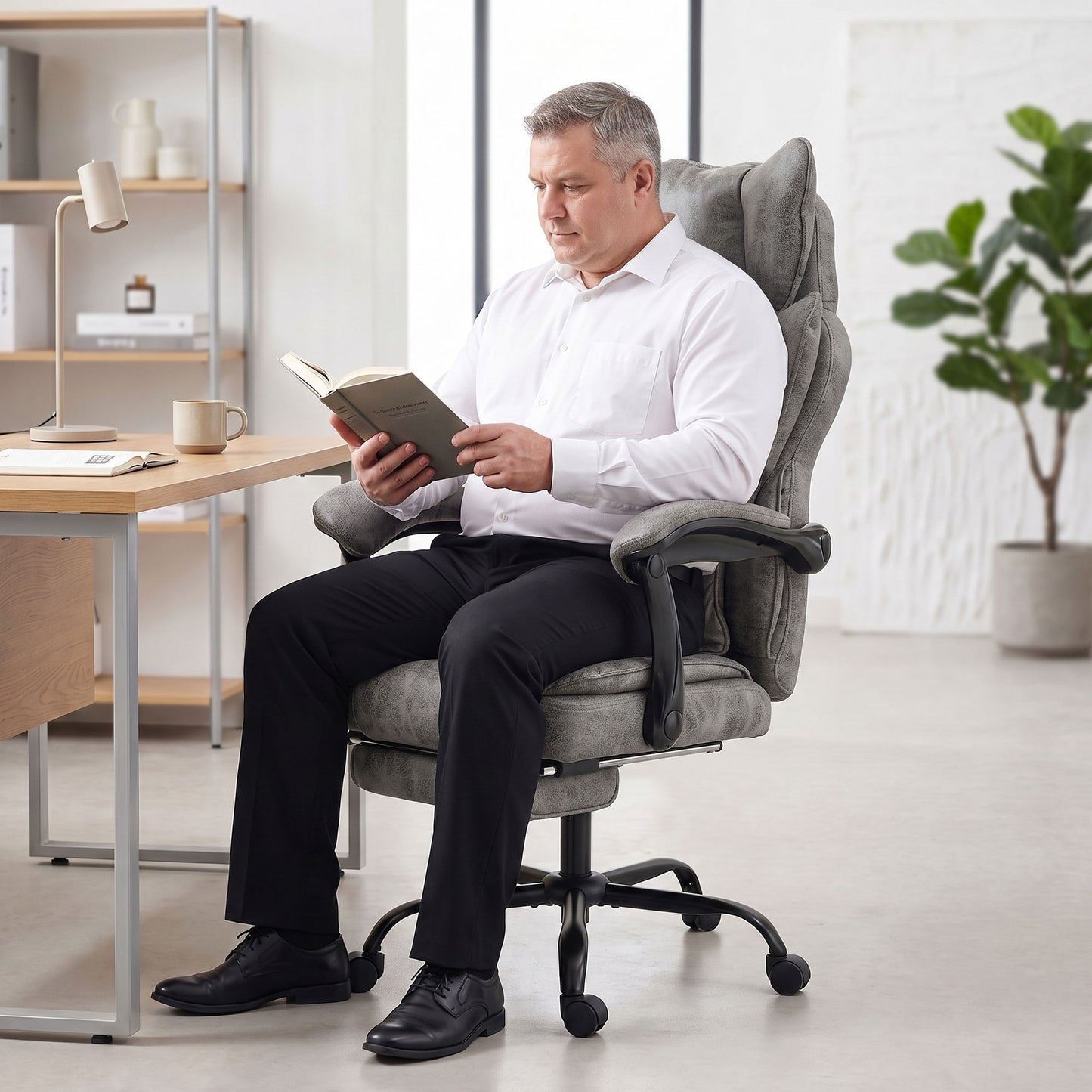 HOMCOM Executive Office Chair, Leathaire Big and Tall Office Chair 180 kg with Wide Seat, Reclining, Lumbar Support, Grey