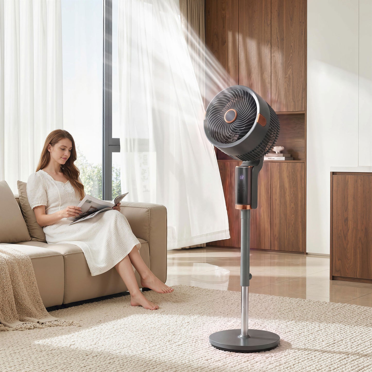 HOMCOM 20 dB Silent Standing Fan for Bedroom, 44" Pedestal Fan with 90Â° Oscillating, 8 Speeds and LED Light, Grey