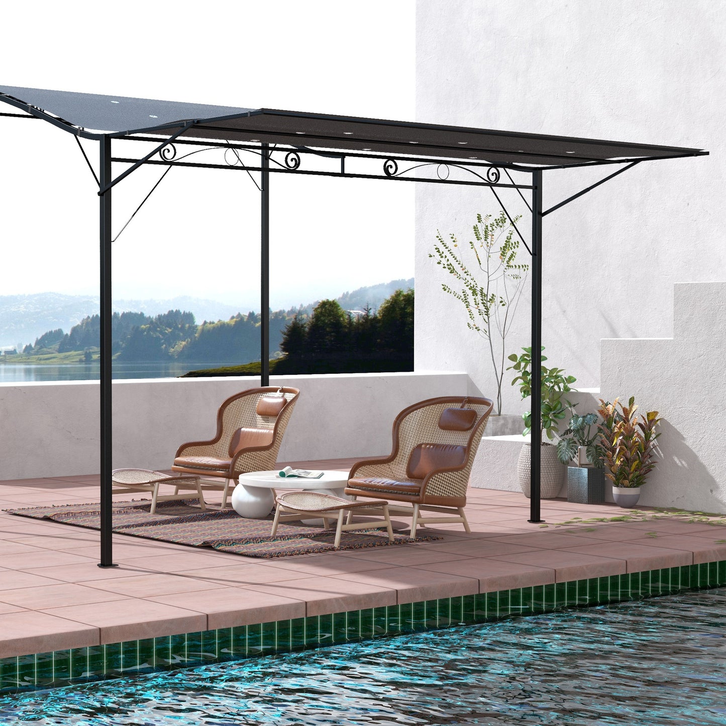Outsunny 3 x 2.5 Patio Metal Gazebo Metal Frame Pergola with Extendable Canopy for Family Outdoor Shelter, Charcoal Grey