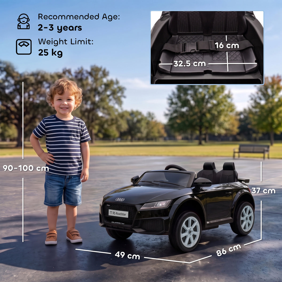 AIYAPLAY 12V Audi TT RS Licensed Electric Car, Electric Ride On Toy with Remote Control, Dual Motors, 4-Wheel Suspension, Black