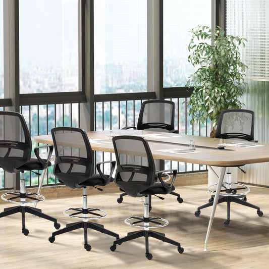 Vinsetto Ergonomic Mesh Back Drafting Chair, Tall Office Chair, Draughtsman Chair with Adjustable Height and Footrest 360Â° Swivel, Set of 5
