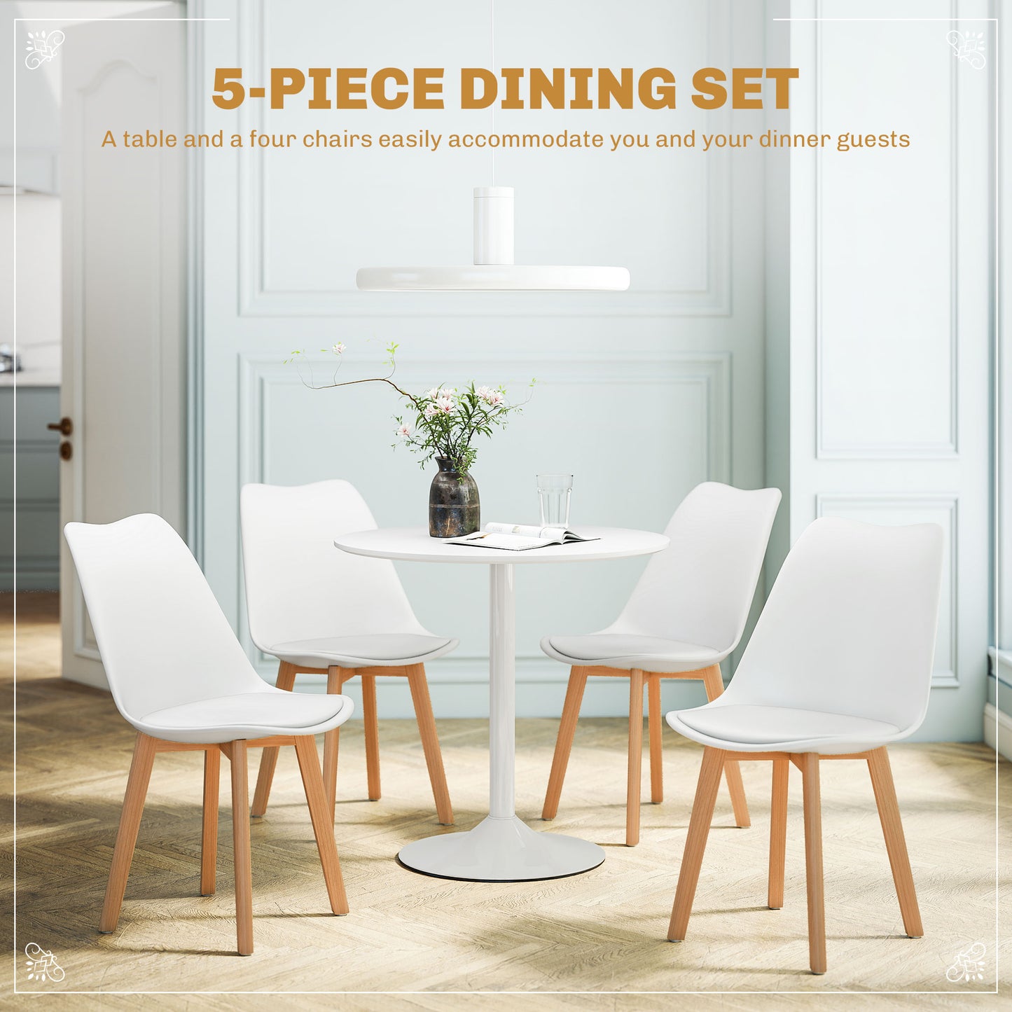 HOMCOM Five-Piece Modern Dining Set - White