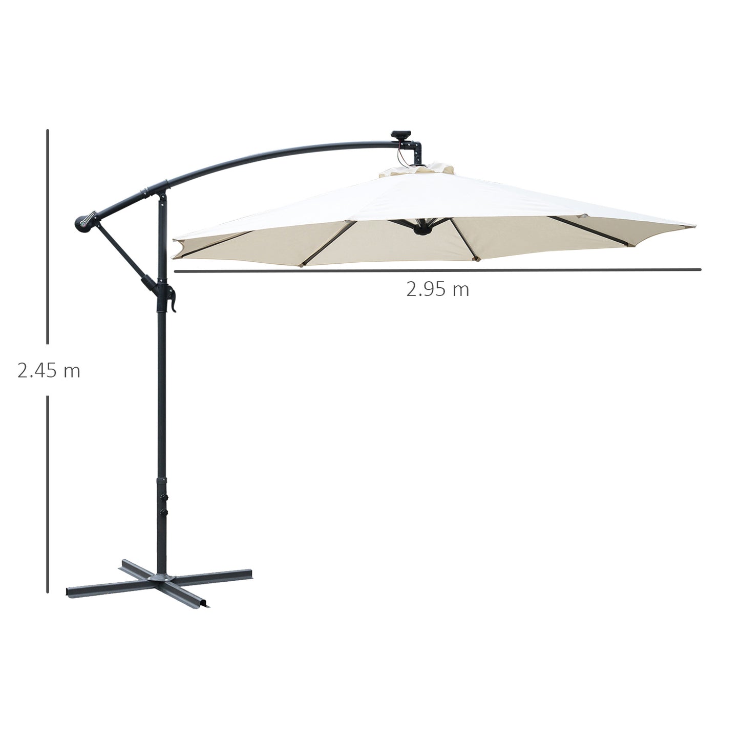 Outsunny Umbrella Parasol W/Solar Powered LED strips, Î¦2.95x2.45H m-Cream