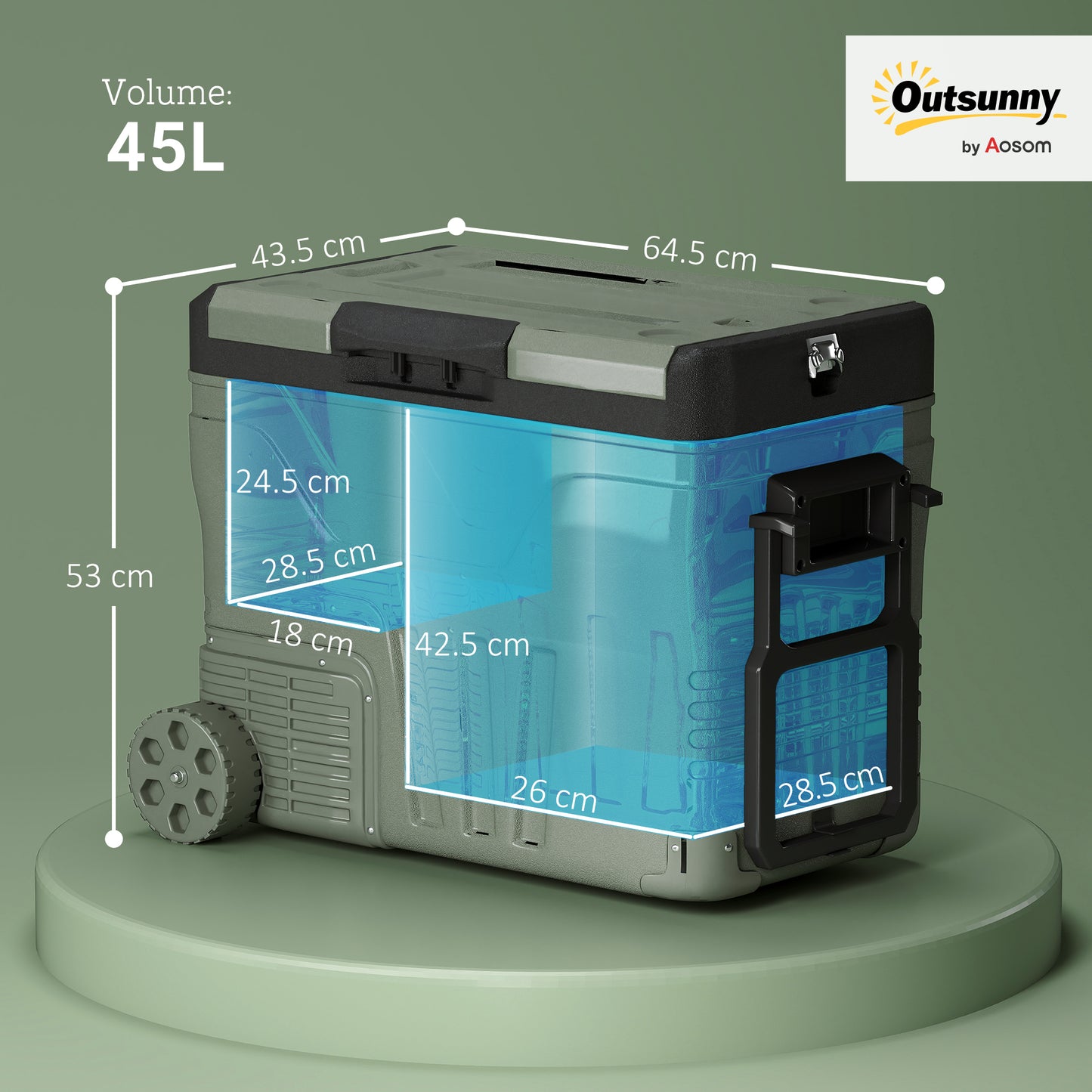 Outsunny 45L Two Compartment Car Fridge Cooler - Green