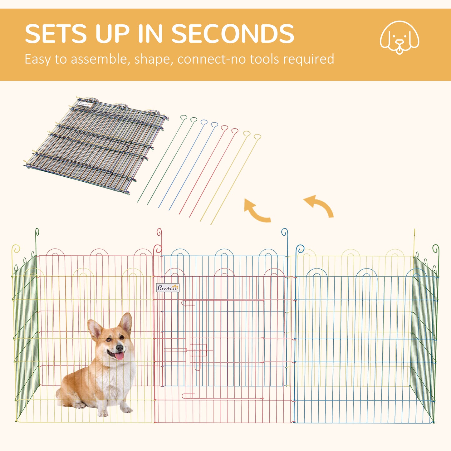 PawHut Pet Playpen Crate, with Eight Panels, Door, for Indoors and Outdoors, 60H x Î¦156cm