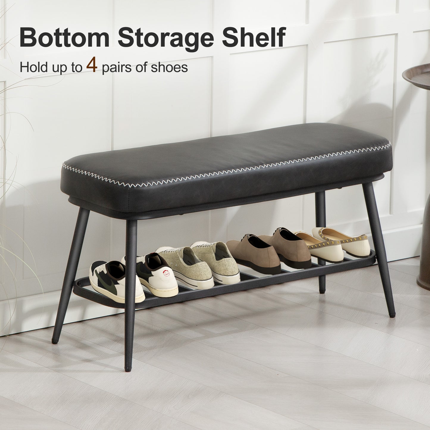 HOMCOM PU Leather Shoe Storage Bench - Charcoal Grey