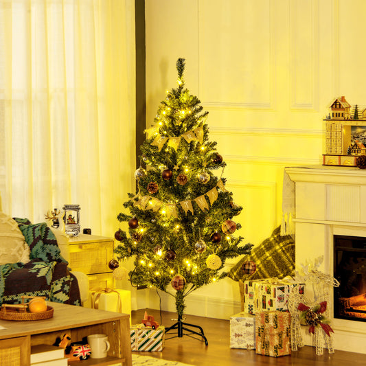 HOMCOM 5' Artificial Prelit Christmas Trees Holiday DÃ©cor with Warm White LED Lights, Decoration, Banner, Tag, Ball