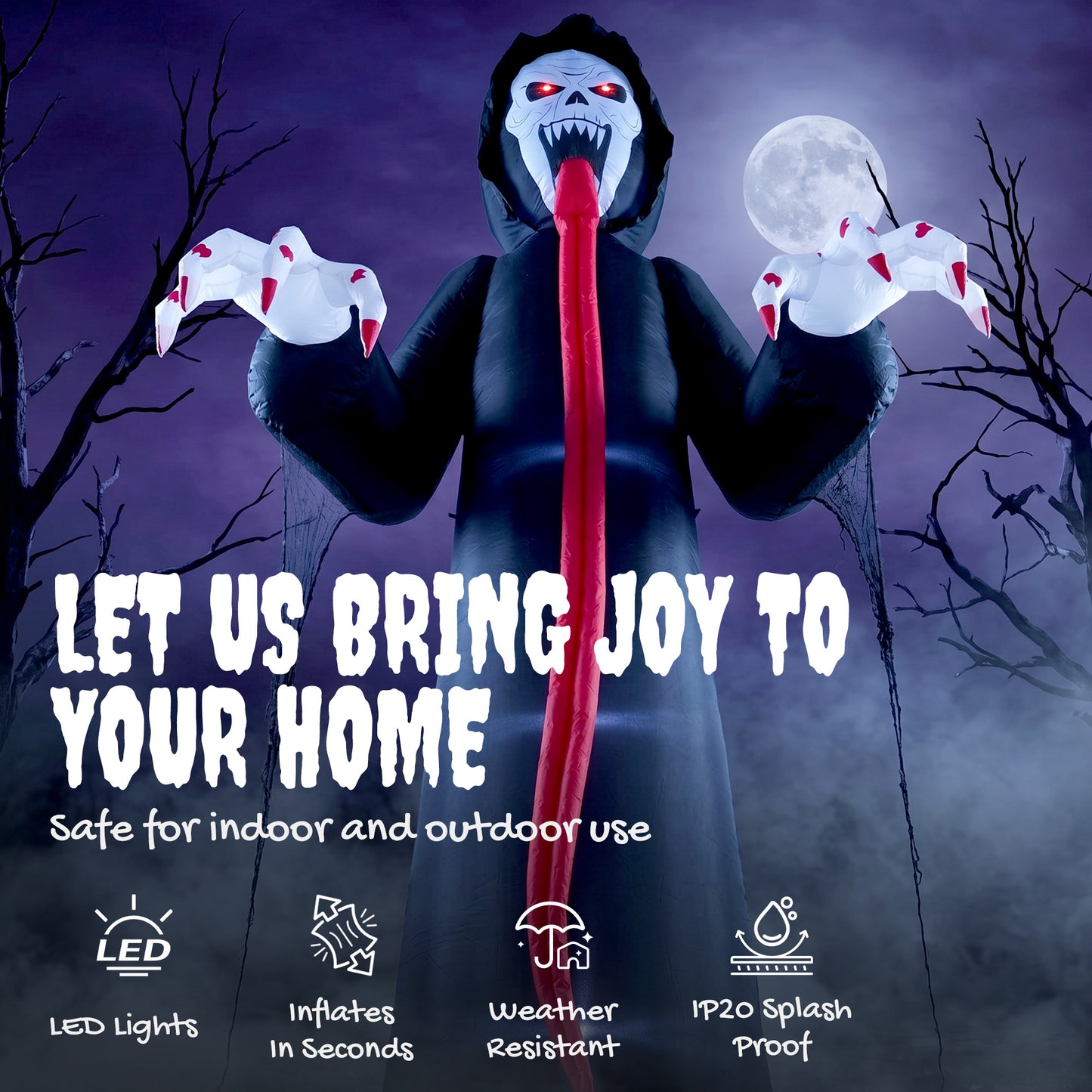Outsunny 10 FT Halloween Inflatable Skeleton, Scary Halloween Decoration with Built-in LED Lights for Indoor Outdoor Decor