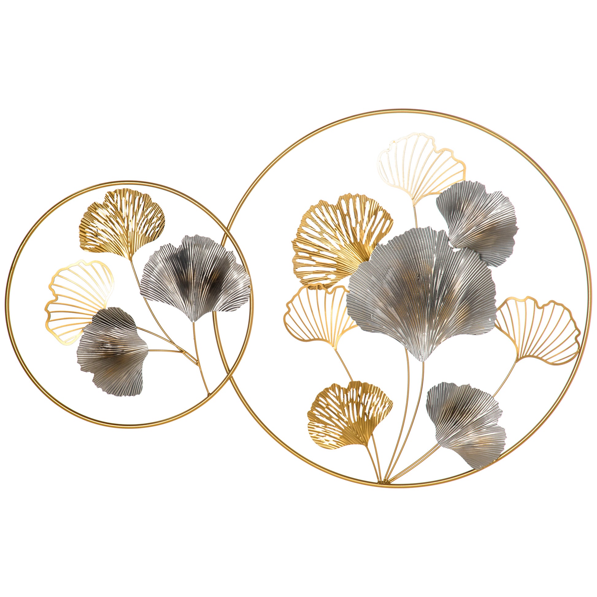HOMCOM Large Metal Wall Art, Modern Hanging Wall Sculpture with Unique Multi-leaf Design, Horizontal or Vertical Metal Hanging Decoration for Living Room Bedroom Entryway, Gold Silver
