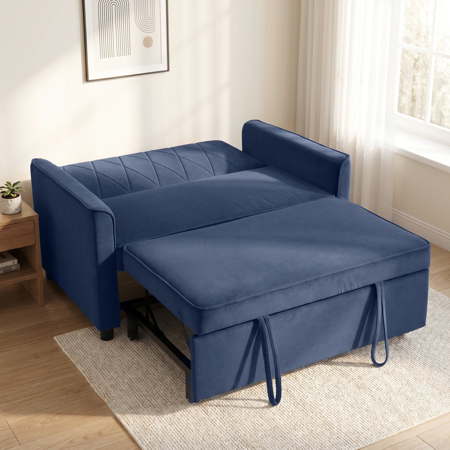 HOMCOM 2 Seater Sofa Bed, 3-in-1 Convertible Pull Out Sleeper Sofa with Clik-Clack Adjustable Backrest, Dark Blue
